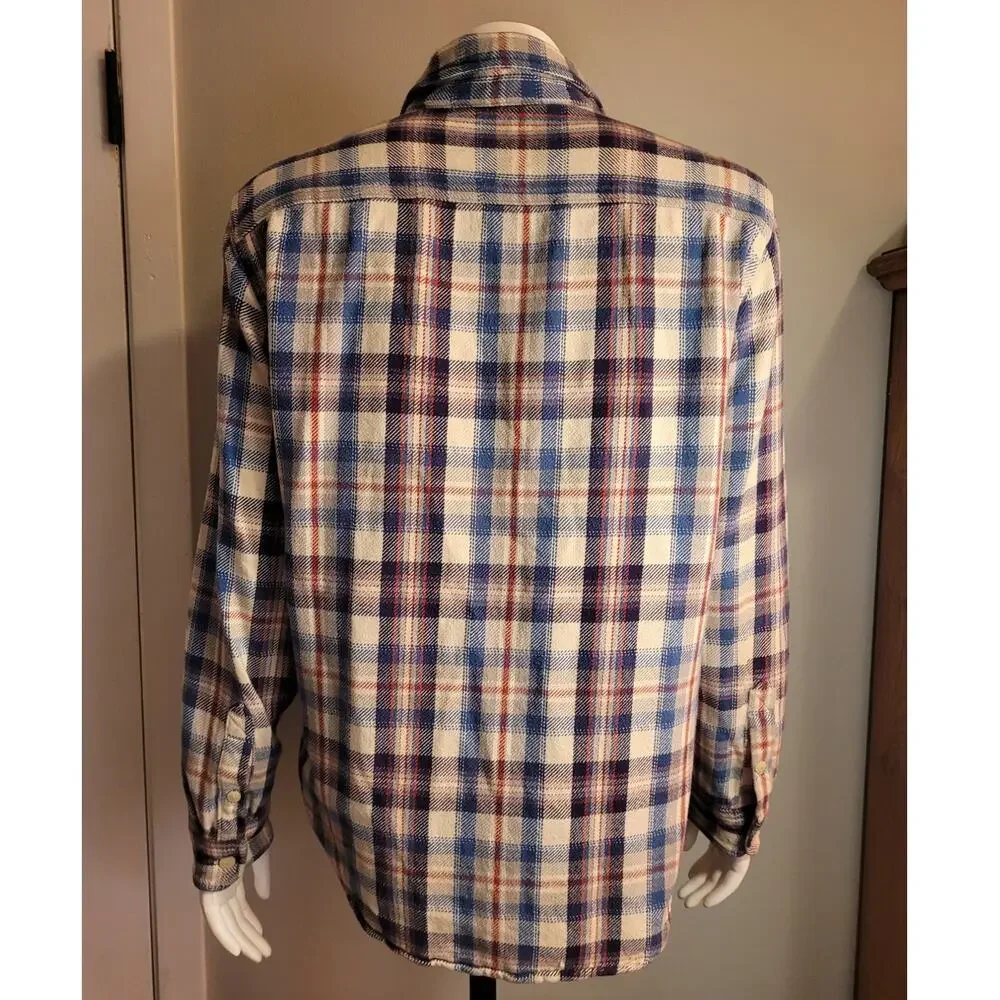 American Eagle Womens Plaid Flannel Shirt Medium Blue Red Cotton Gorpcore Fall - Picture 5 of 10